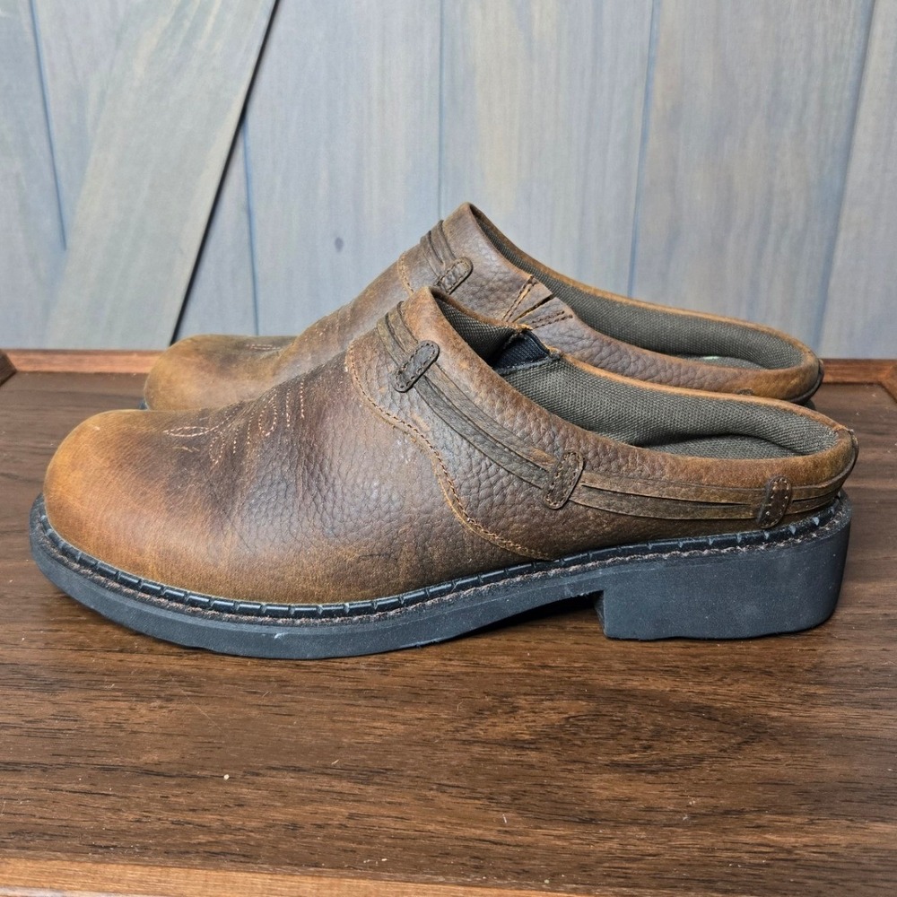 Roper Western Mules Womens 10.5 Brown Leather Clogs Slip On Shoes Distressed